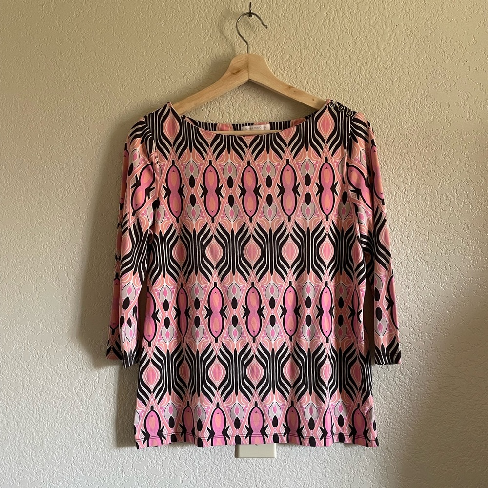Multicolored Pattern Top, 3/4 sleeve